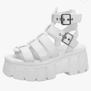 ReadySalted Women's Cleated Chunky Platform Sandals White